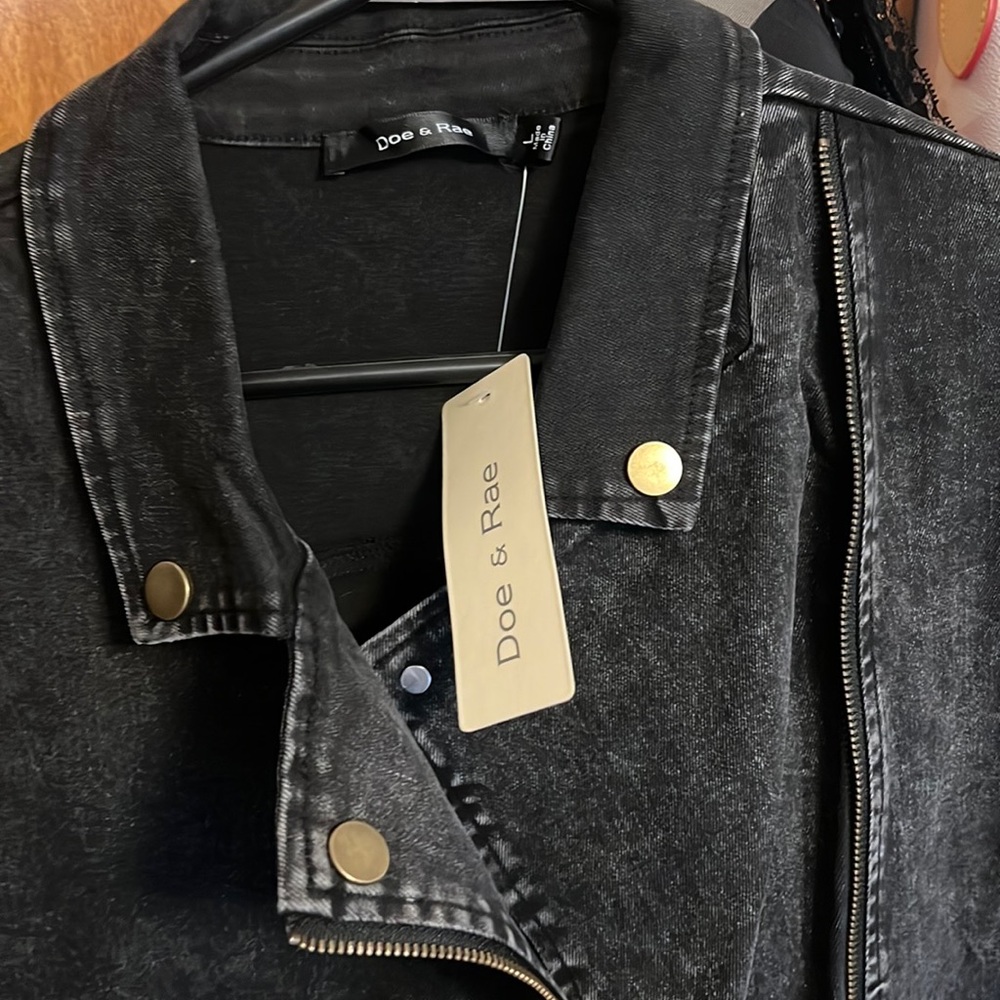 Women’s black denim Moto jacket
